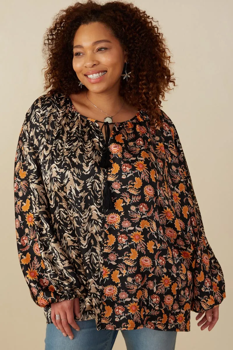 Mixed Print Block Tassel Detail Top Structured Shoulder BlendMaterials