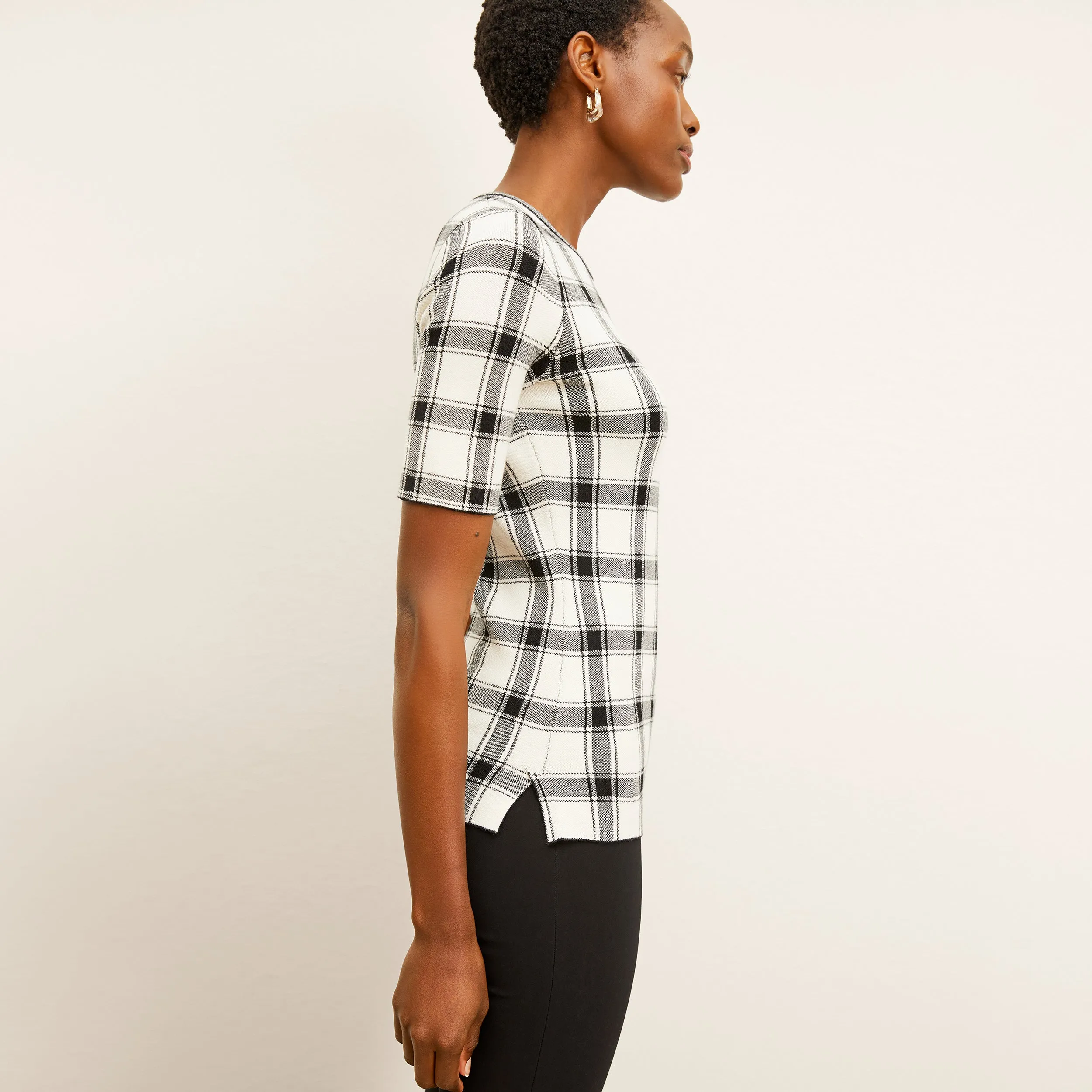 Choe Top - Eco 365Knit :: Bold Check Stretch Weave Construction High Neck Design