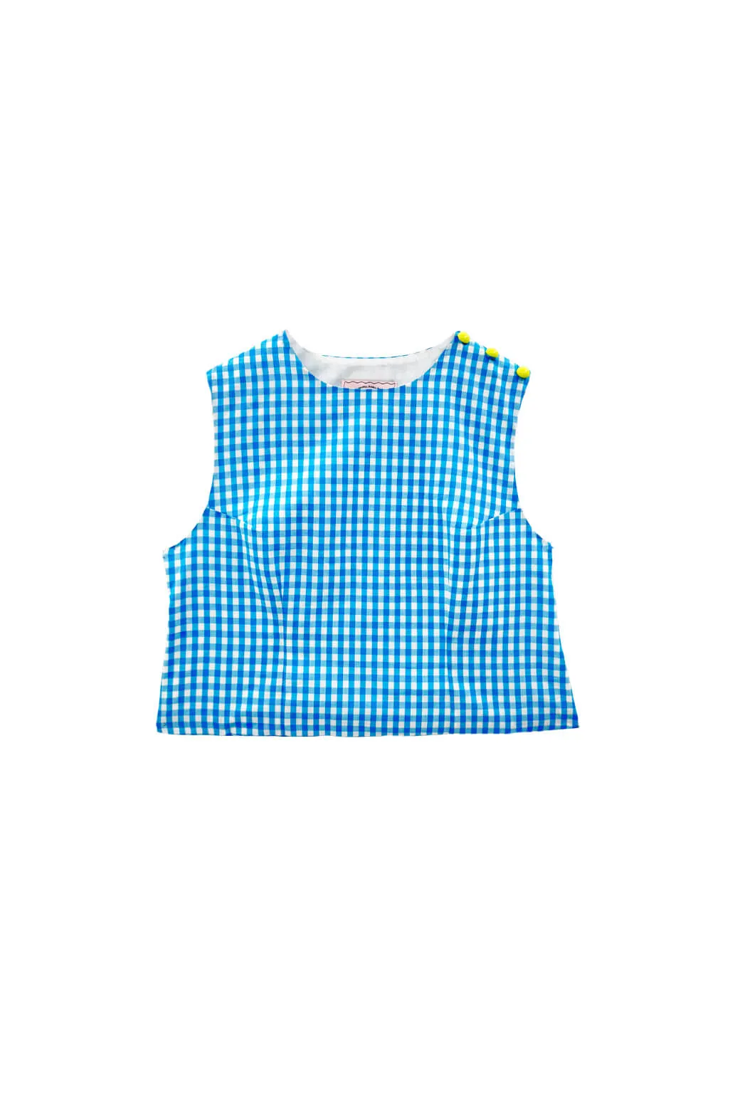 Button Box Top - Turquoise Gingham All Purpose Casual Cut Street Style