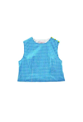 Button Box Top - Turquoise Gingham All Purpose Casual Cut Street Style