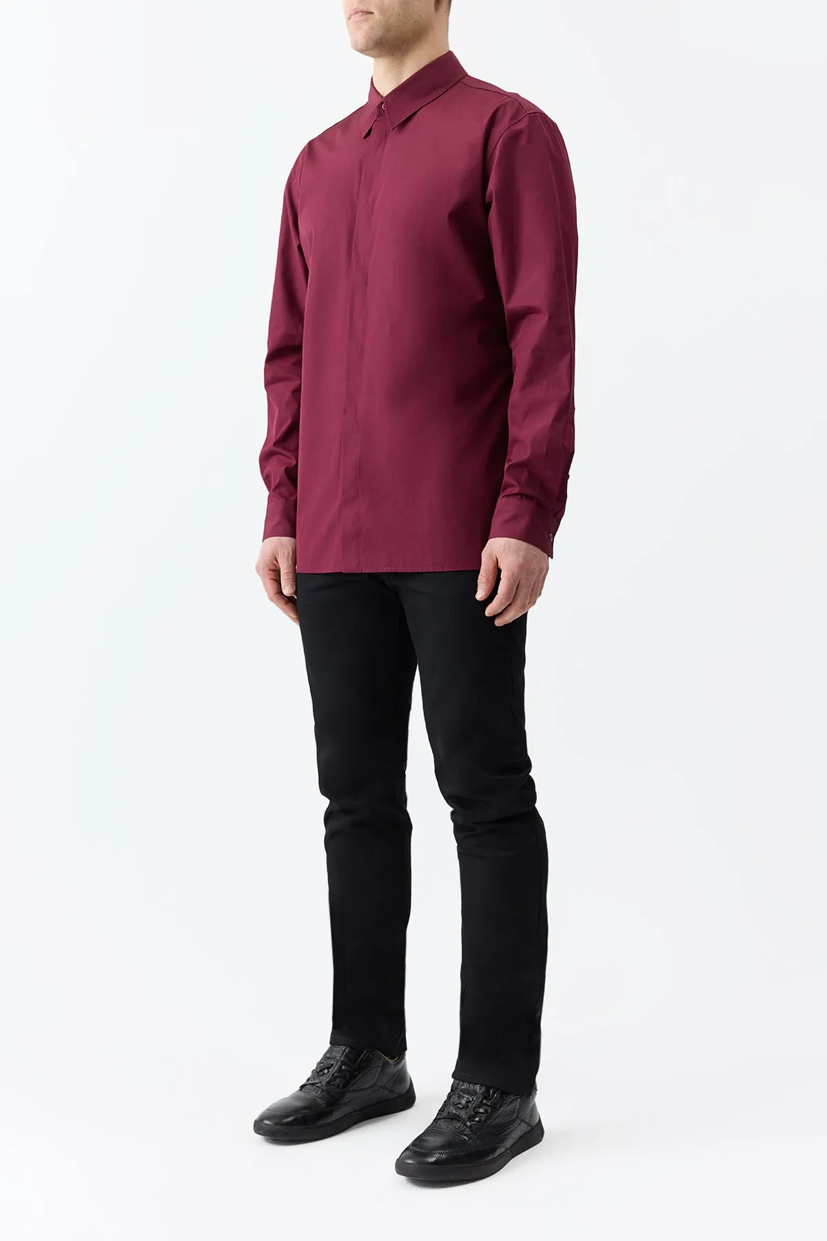 Low Profile Zipper Closure Airflow Vents Nicolas Shirt in Bordeaux Sea Island Cotton