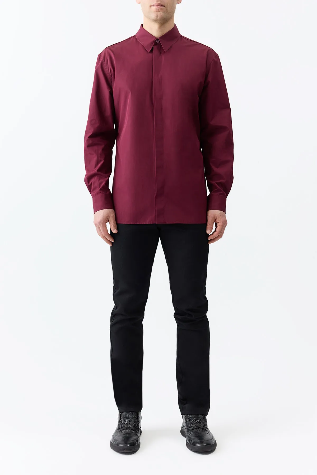 Nicolas Shirt in Bordeaux Sea Island Cotton Biodegradable material Fade Resistant Treatment