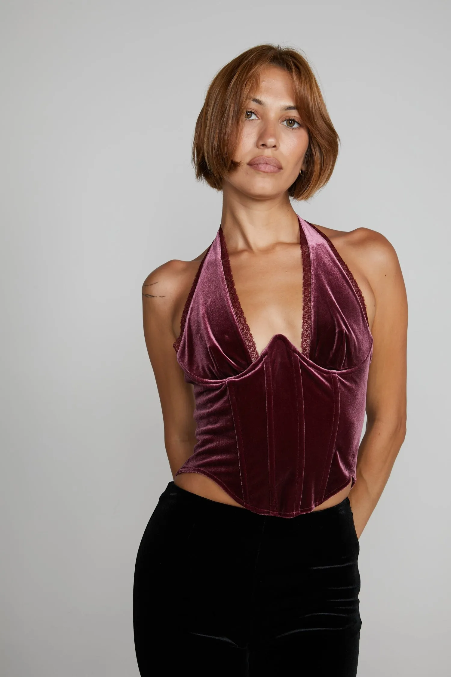 ARI CORSET - MAROON VELVET StretchableKnit