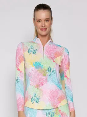 Quarter Zip Sun Protection Top In Multi Coral Bold Design