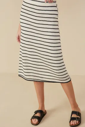 Snag Free Fabric Contrast Piped Textured Stripe Knit Skirt