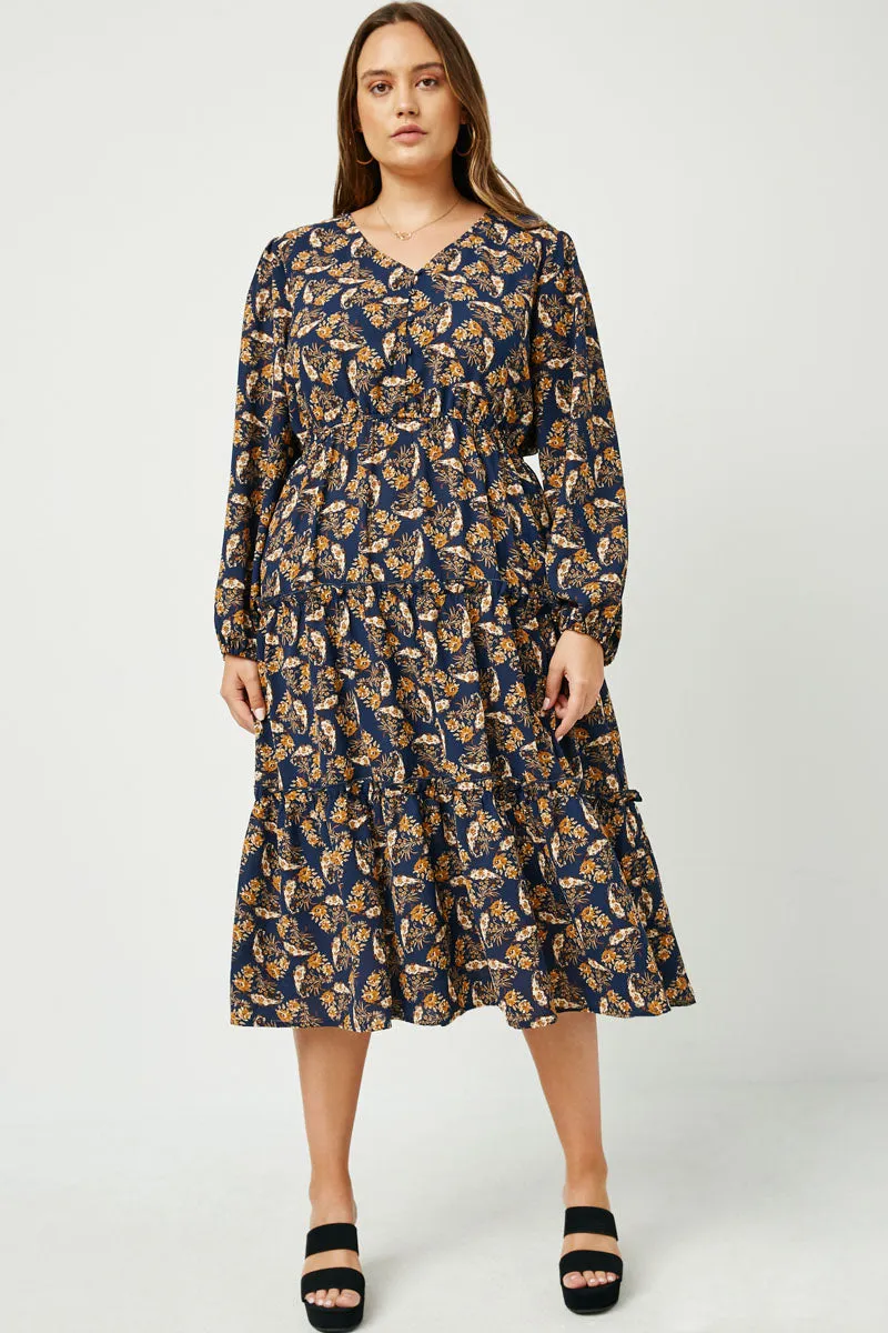 EasyCareMaterial Wrap Charm V Neck Floral Paisley Print Long Sleeve Dress