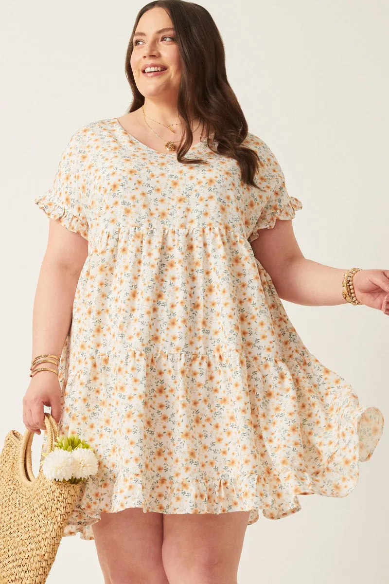 V-Neck Ruffle Short Sleeve Tiered Floral Dress Chic Rhythm