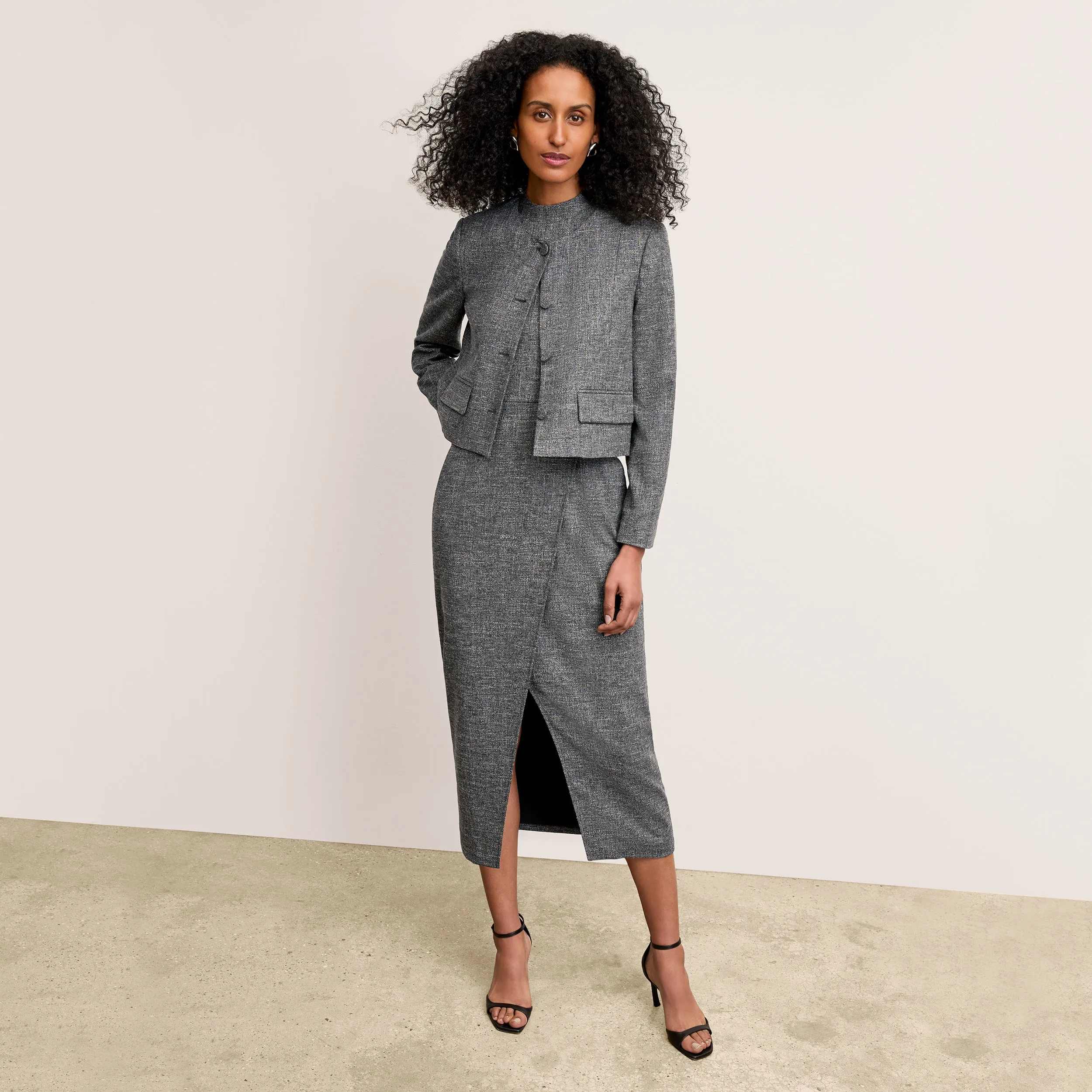 Valencia Dress - Crosshatch Suiting :: Black/White Wide Shoulder Cut SweatWicking Fabric