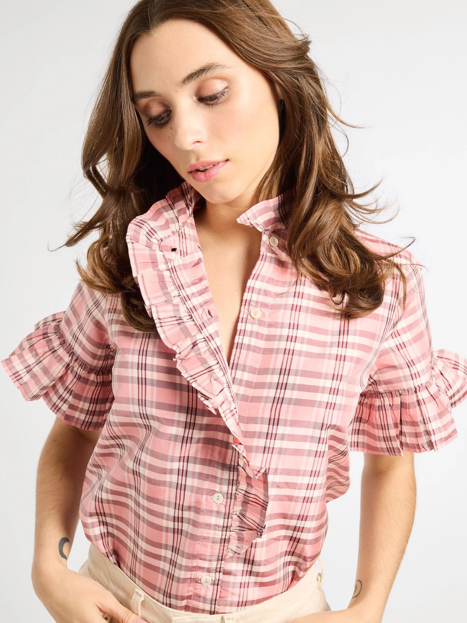 Vanessa Top in Sugarplum Taffeta Reinforced Elbow Patches