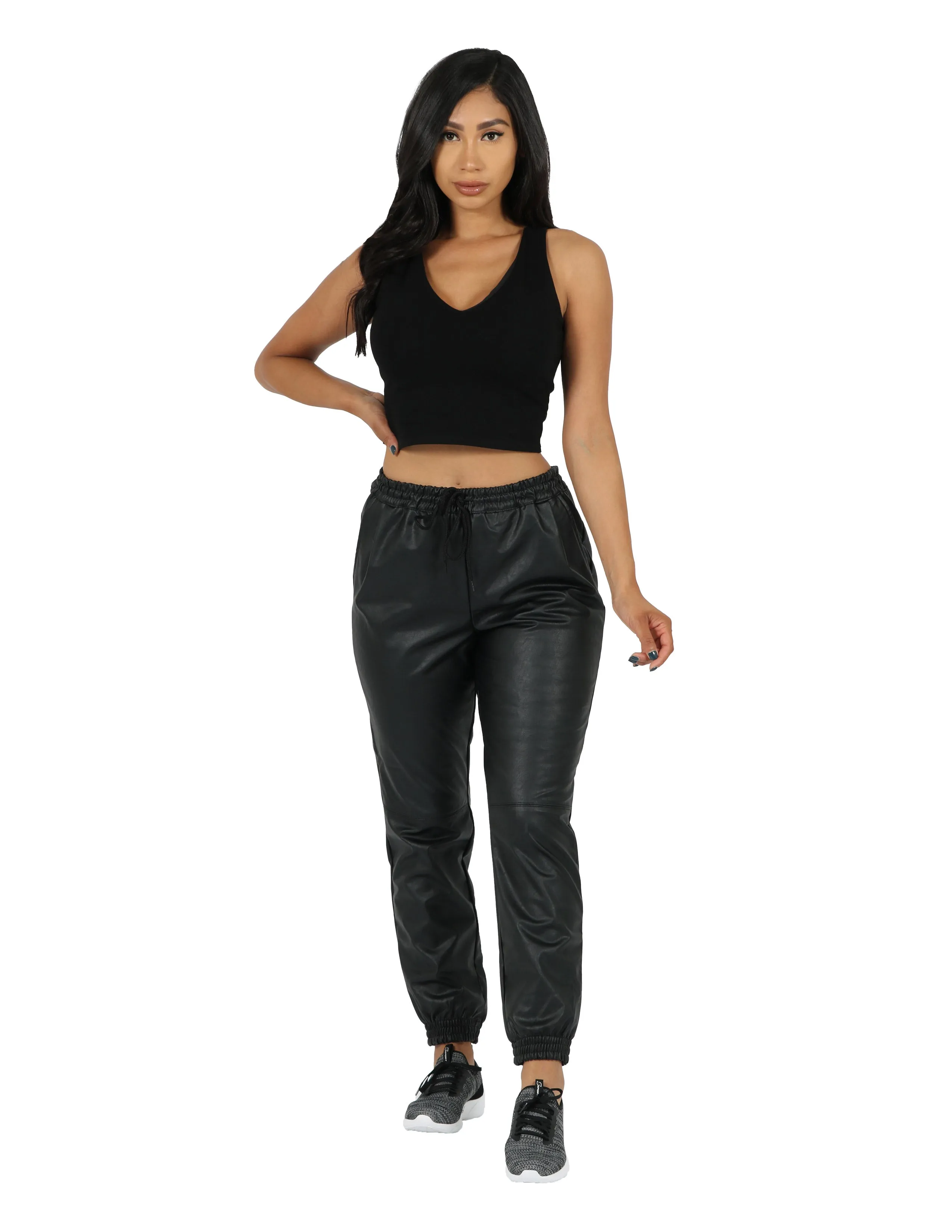 Moisture Wicking Fabric Classic Cut Vegan Leather Jogger