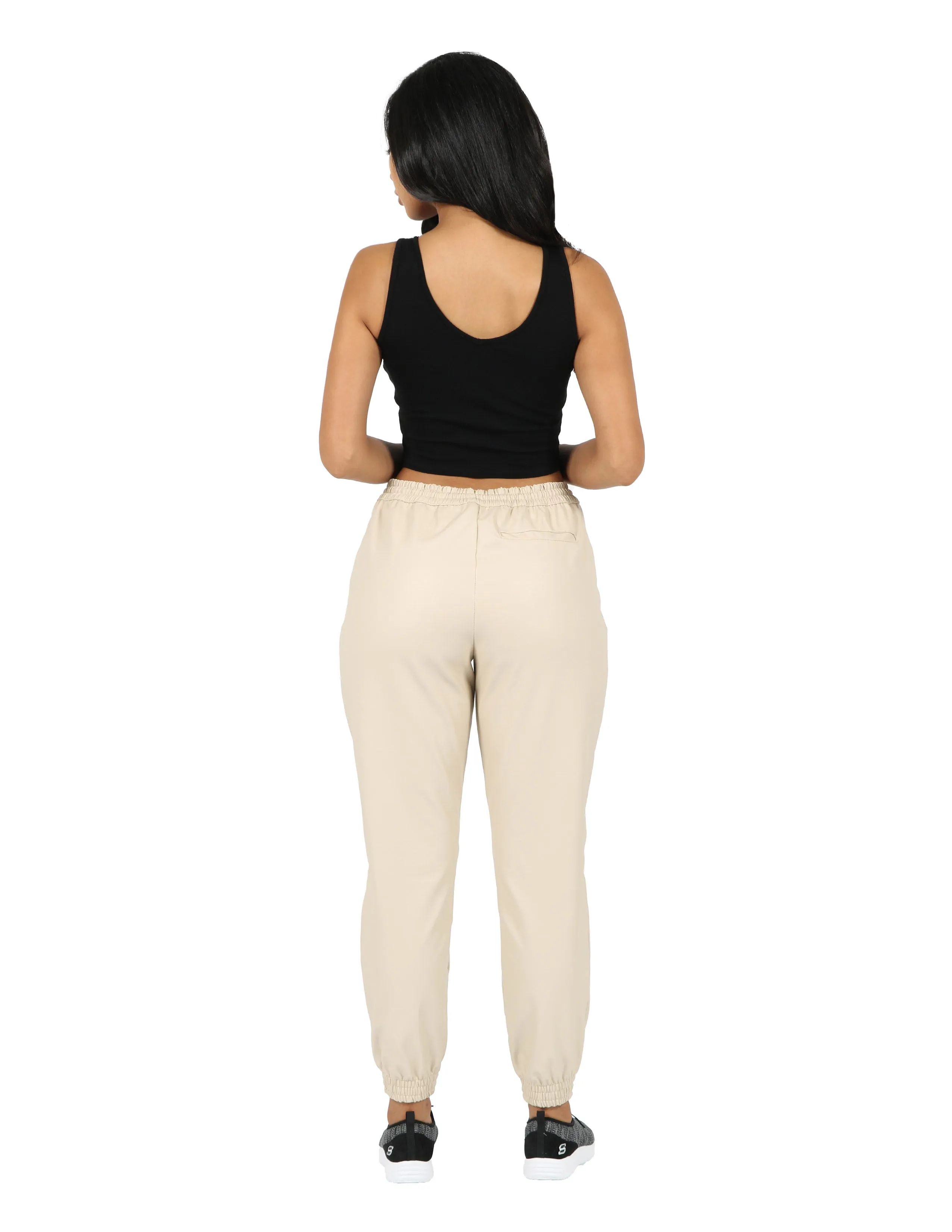 StretchWaistband Multi Pocket Configuration Vegan Leather Jogger