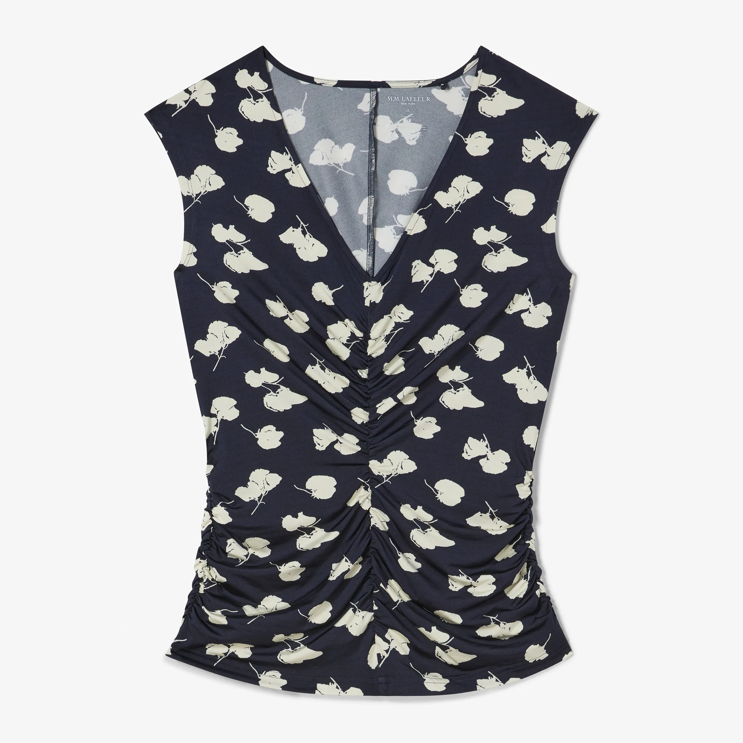 Franka Ruched Top - Printed Jersey :: Petal Print Buttonless Closure