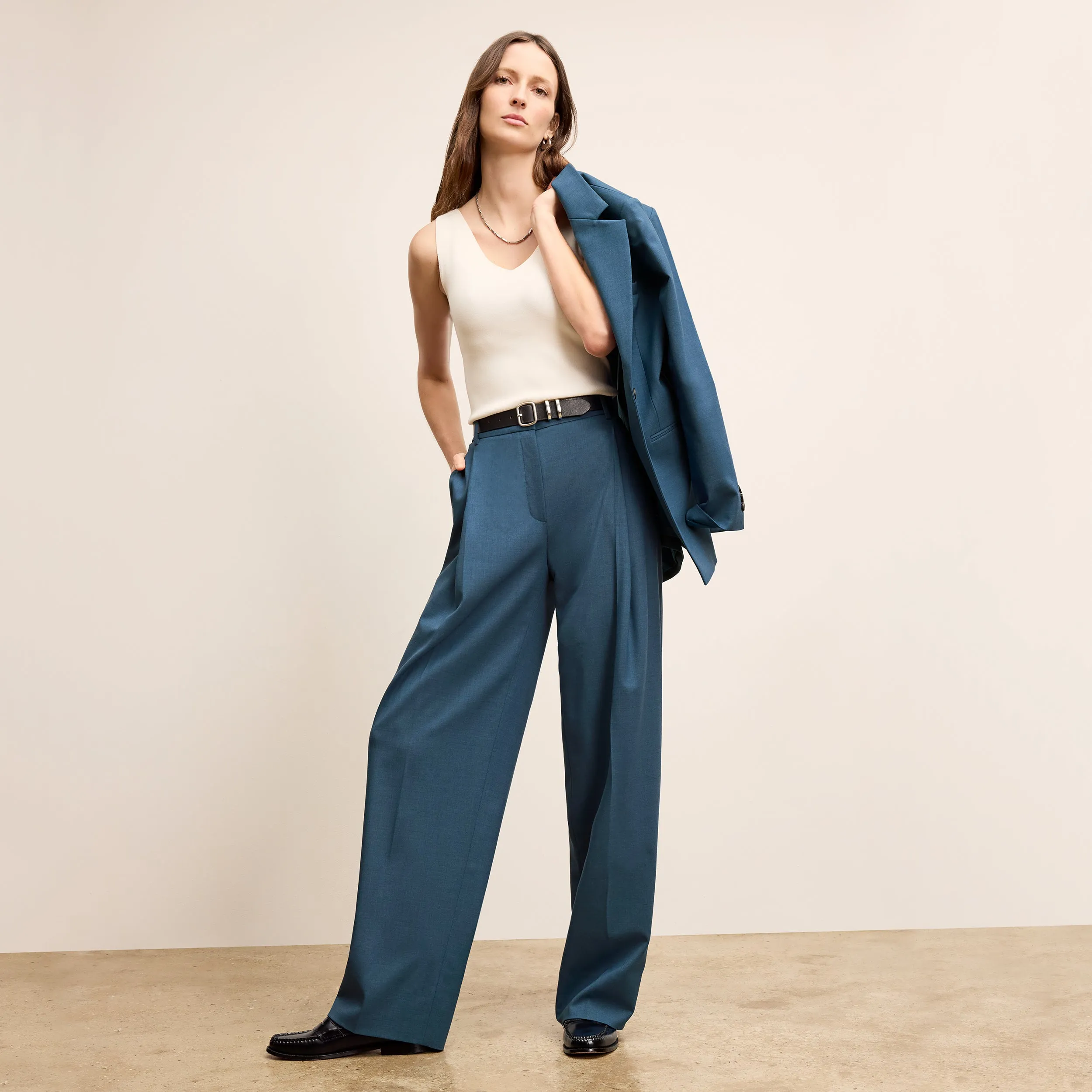 QuickRelease Fastener VentilatedBack Panel Rina Sculptural Pant - Washable Wool Twill :: Bluebell