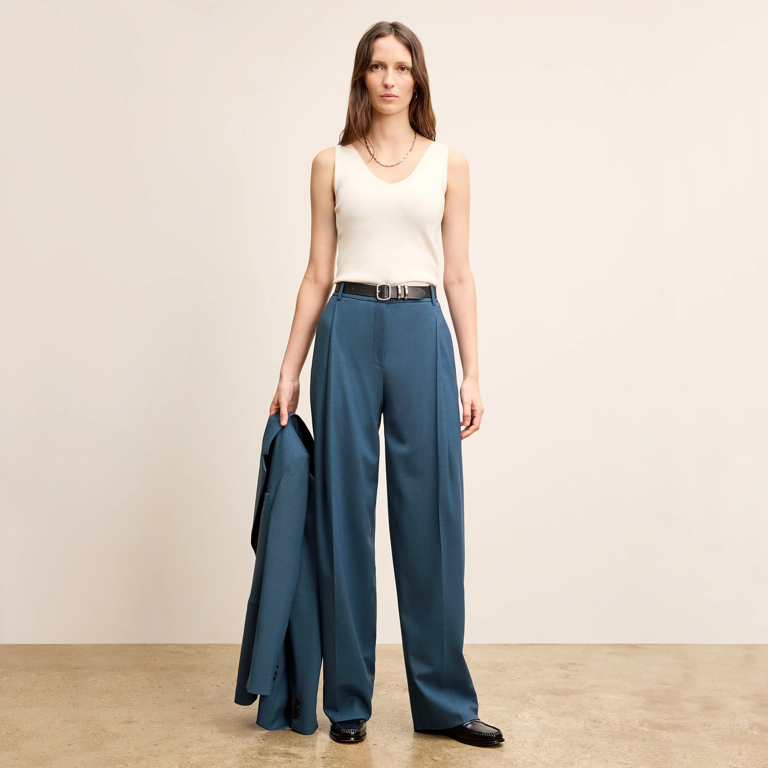 VentilatedBack Panel Rina Sculptural Pant - Washable Wool Twill :: Bluebell Wear Resistant Fabric