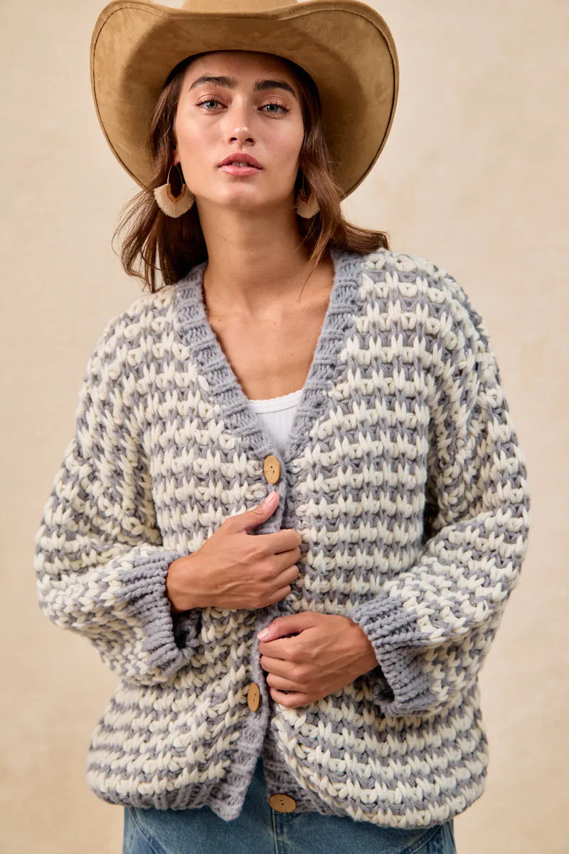 GlowInTheDarkAccents IT4818-01 | CHUNKY FRONT BUTTONED SWEATER CARDIGAN