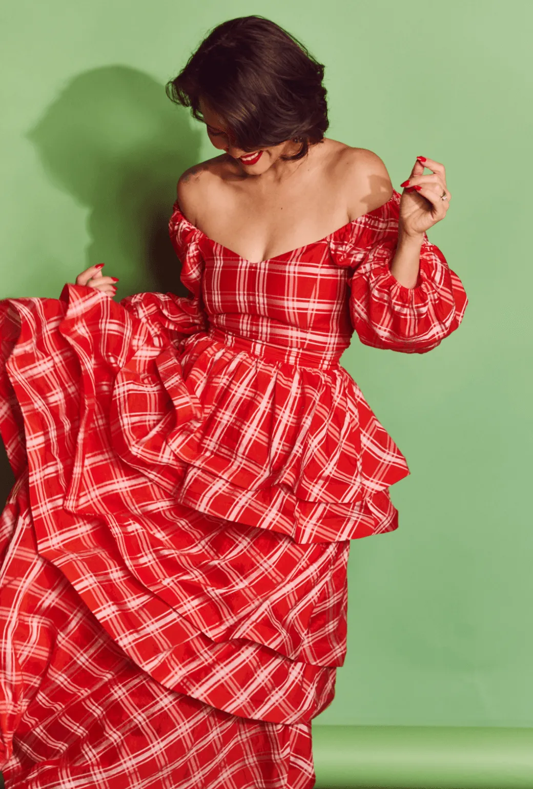 Pocket Reinforcement Soft Texture SAMPLE - Teagan Tiered Skirt - Red Plaid