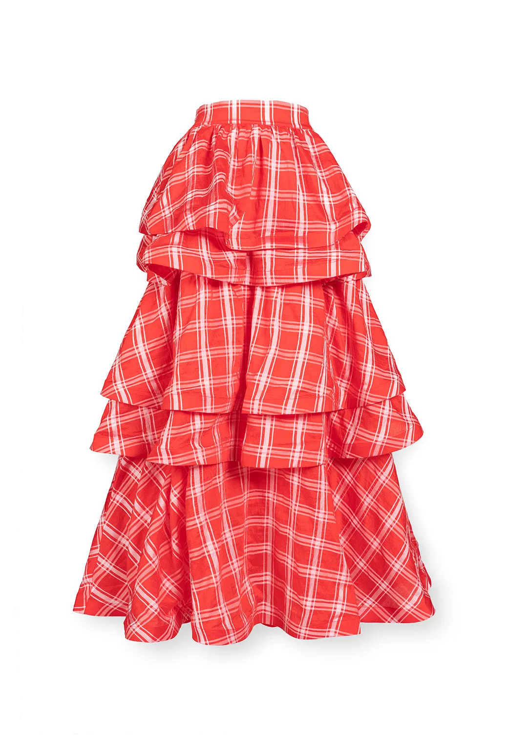 SAMPLE - Teagan Tiered Skirt - Red Plaid Flared bottom Ultra Soft Texture