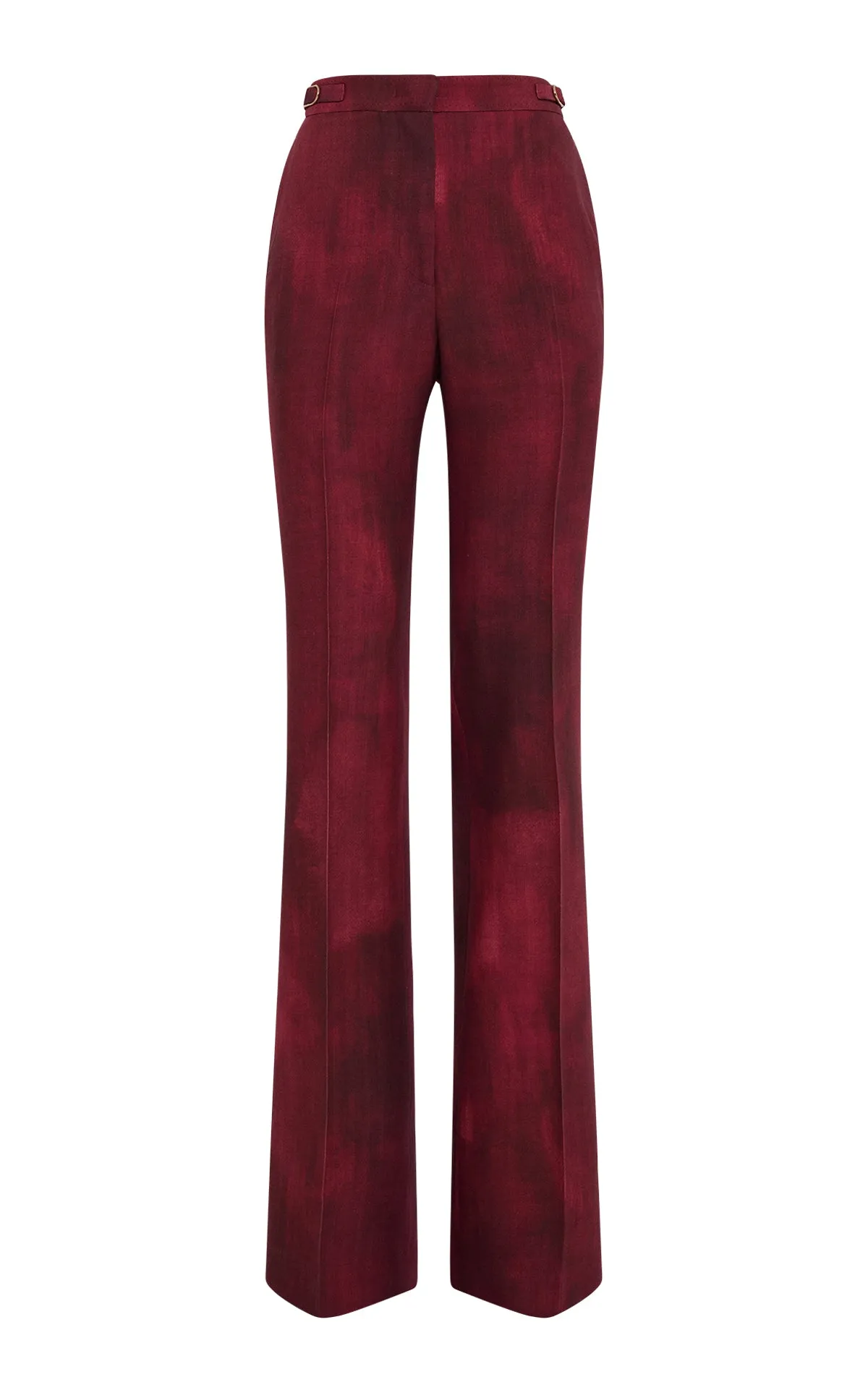 Cool and Breezy Stretch Weave Construction Vesta Flare Pant in Bordeaux Virgin Wool