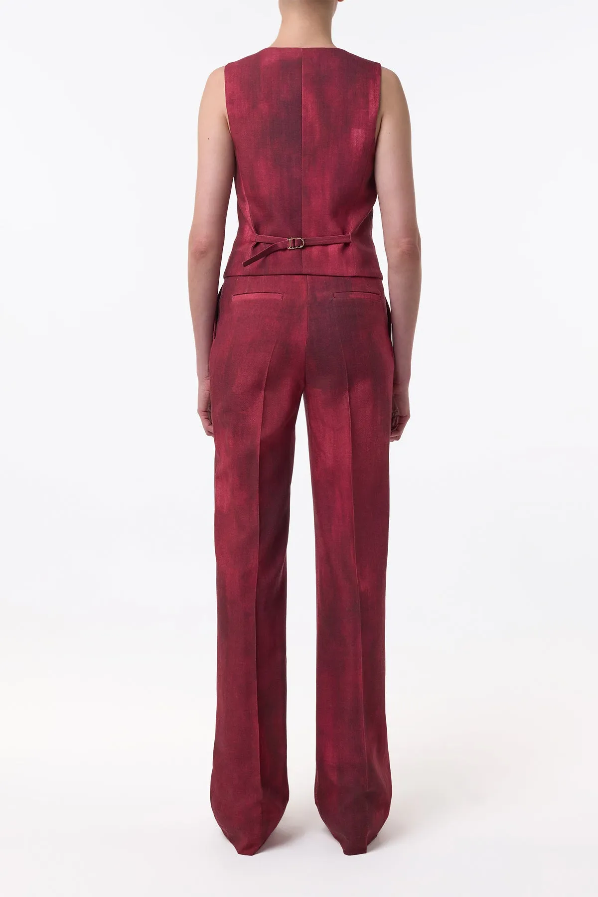 Vesta Flare Pant in Bordeaux Virgin Wool Thermal Insulation Layer Ribbed Trims