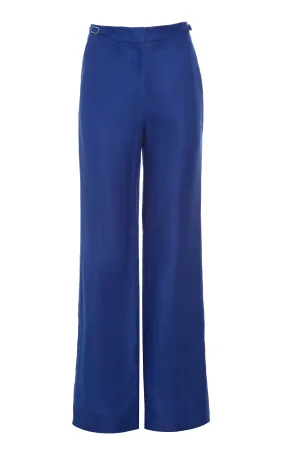Vesta Flare Pant in Cobalt Linen Twill Ribbed Hem UPF Protective Fabric