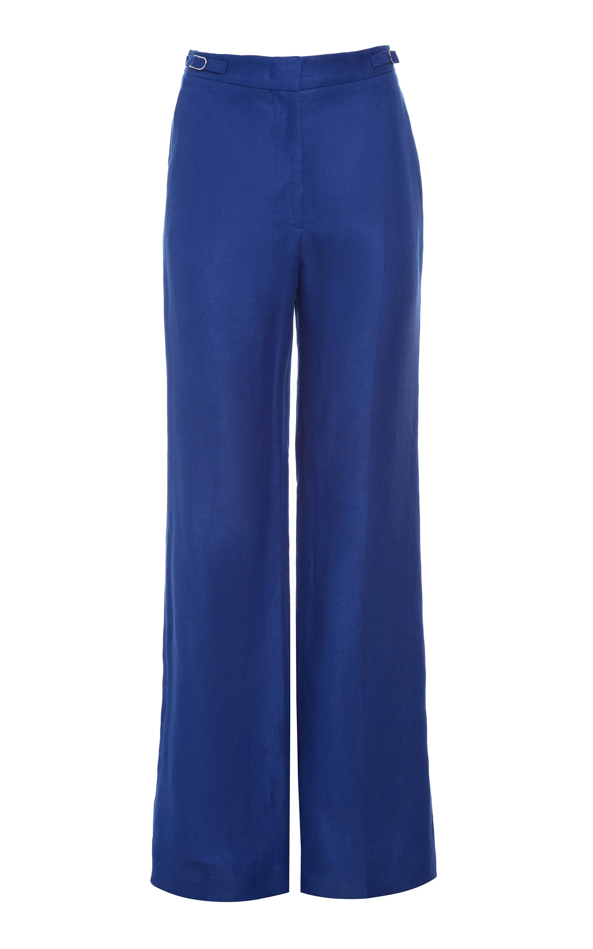 Vesta Flare Pant in Cobalt Linen Twill Ribbed Hem UPF Protective Fabric