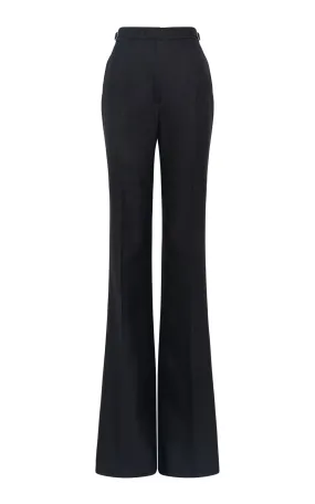 High Durability Material Vesta Flared Pant in Black Virgin Wool Silk with Linen