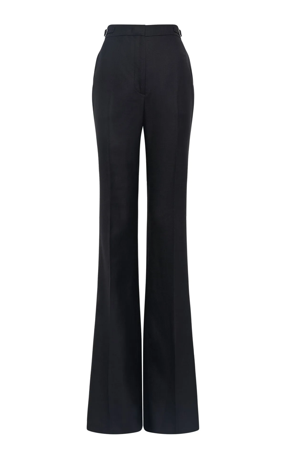 Vesta Flared Pant in Black Virgin Wool Silk with Linen Fitted Shirt
