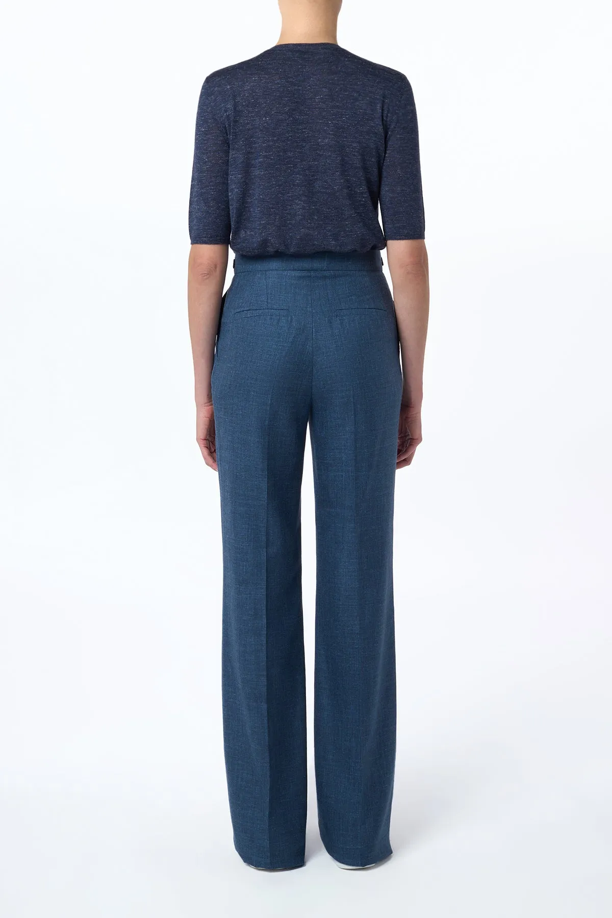 Vesta Flared Pant in Denim Virgin Wool Silk with Linen Odor Resistant Treatment Denim Shirt