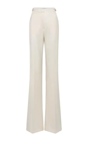 Distressed Texture Vesta Flared Pant in Ivory Virgin Wool Silk with Linen