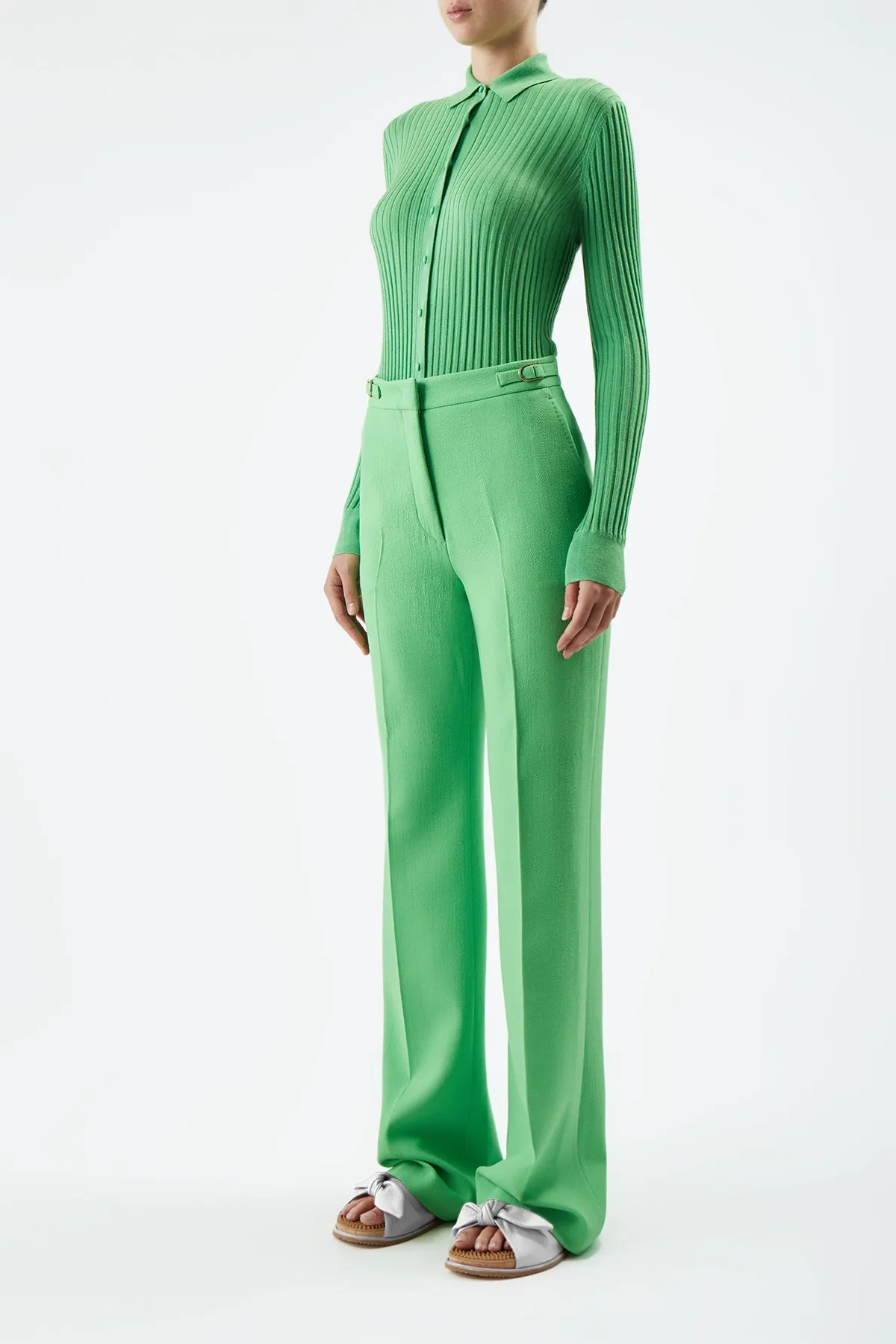 Adaptive Waistband Vesta Pant in Fluorescent Green Virgin Wool Crepe