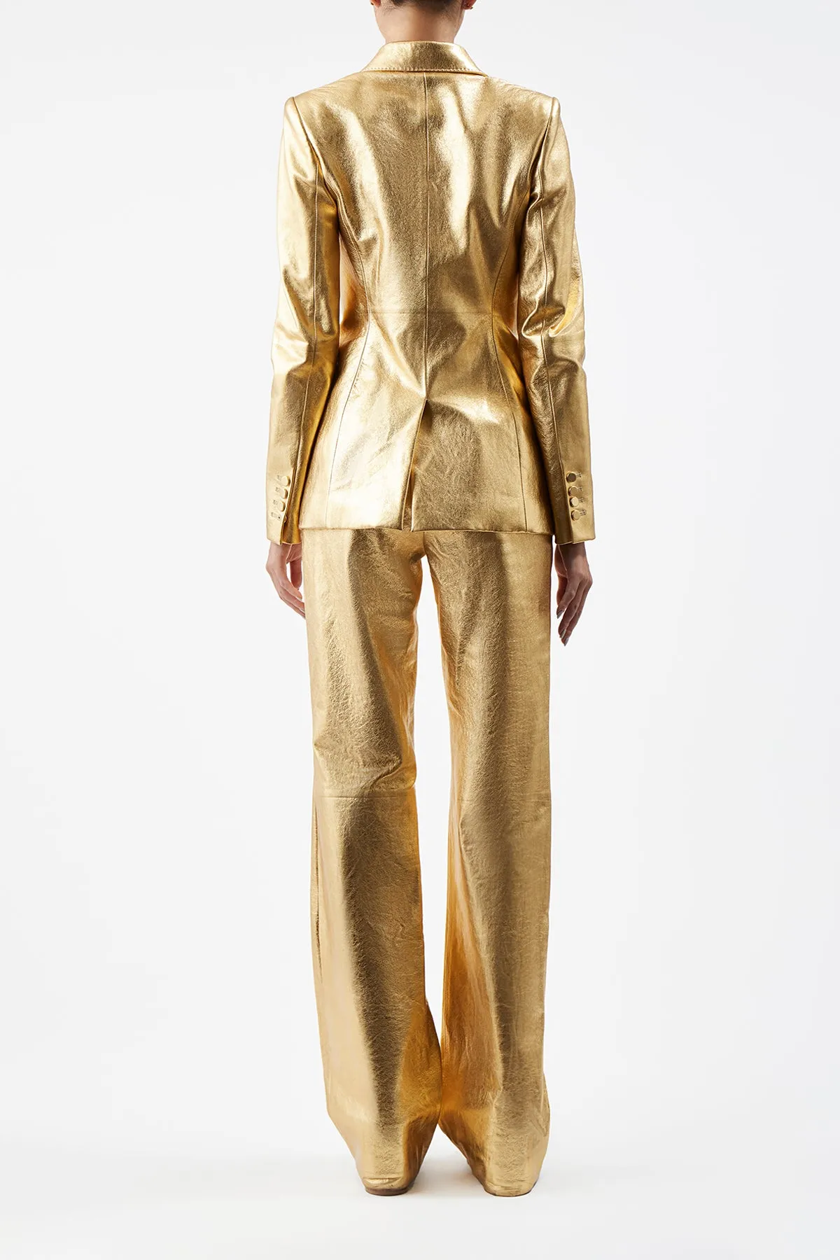 Layered Hem Reinforcement MoistureWicking Fabric Vesta Pant in Gold Metallic Nappa Leather