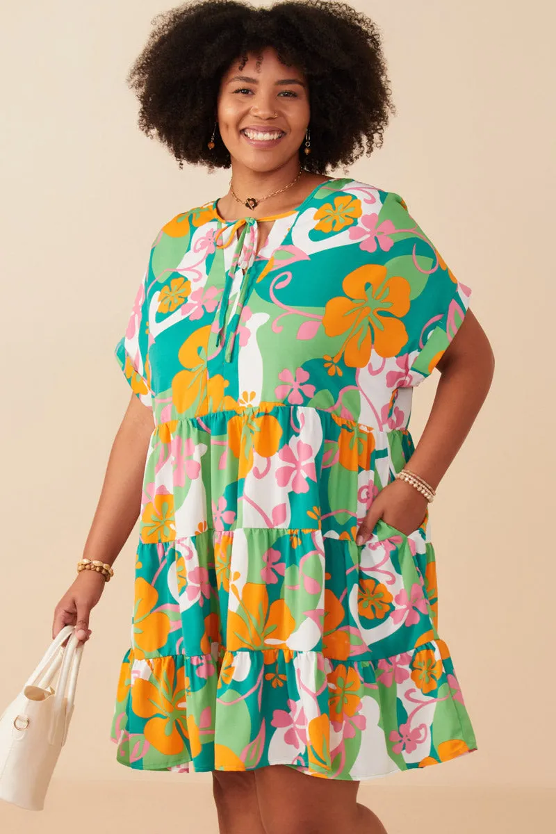 Vibrant Floral Print Tie Detail Tiered Dress Cozy Texture Clean Chic