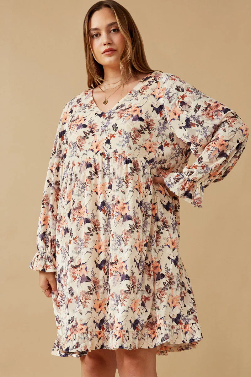 Floral Textured Burnout Velvet Dress Brunch Tone