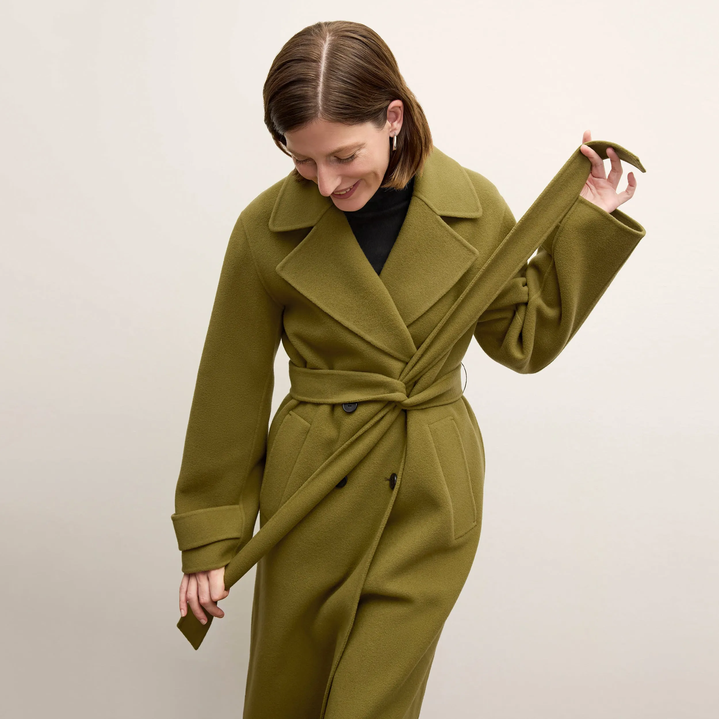 Viola Coat - Double-Face Wool :: Pistachio GarmentDyed Process Laser Cut Edges