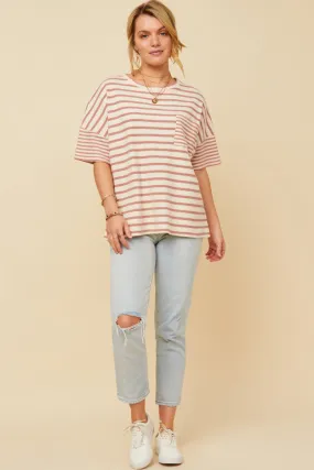 Waffle Textured Mixed Stripe Oversize Knit Tee Anti Pilling Technology