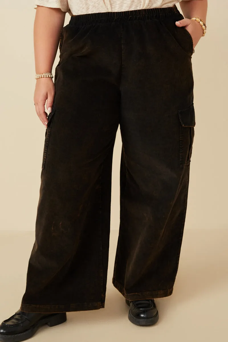 Washed Corduroy Wide Leg Cargo Pants breath easy Reflective Trim Options