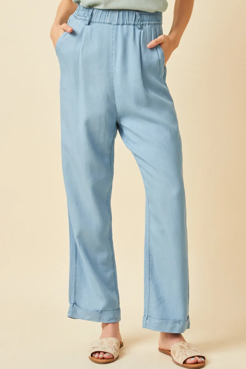 PermeableCloth Washed Tencel Elastic Waist Wideleg Pants