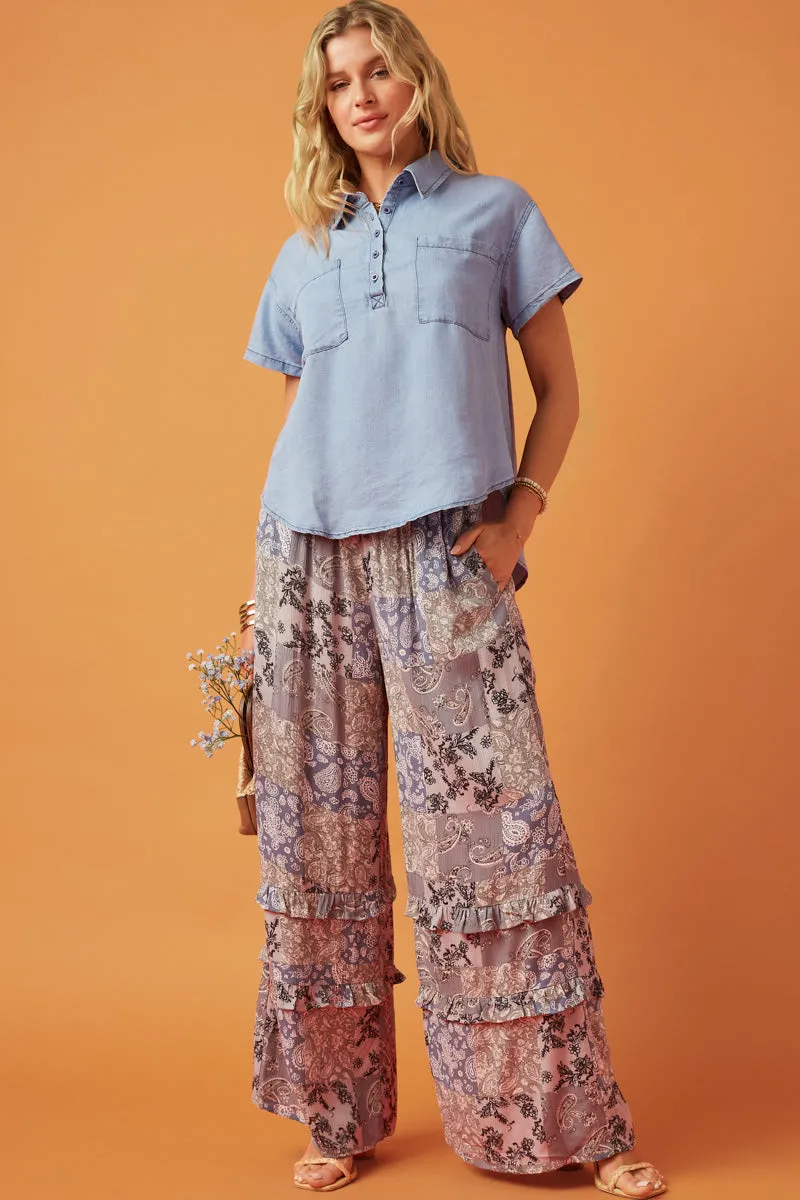 Washed Tencel Pocketed Collared Shirt Neutral Tone Stitching TaglessCollar