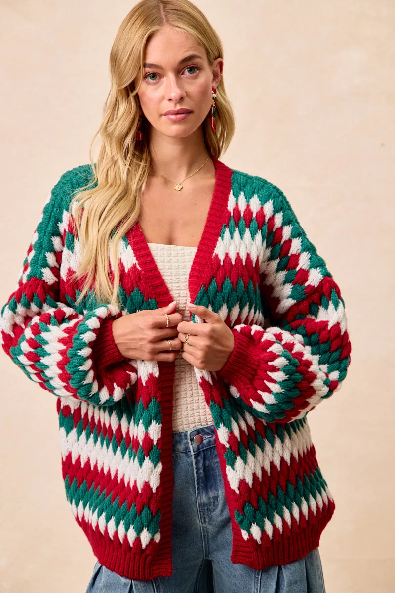 Feminine Fit Anti Pilling Finish IP6171S-10 | CHRISTMAS THEME TEXTURED SWEATER CARDIGAN