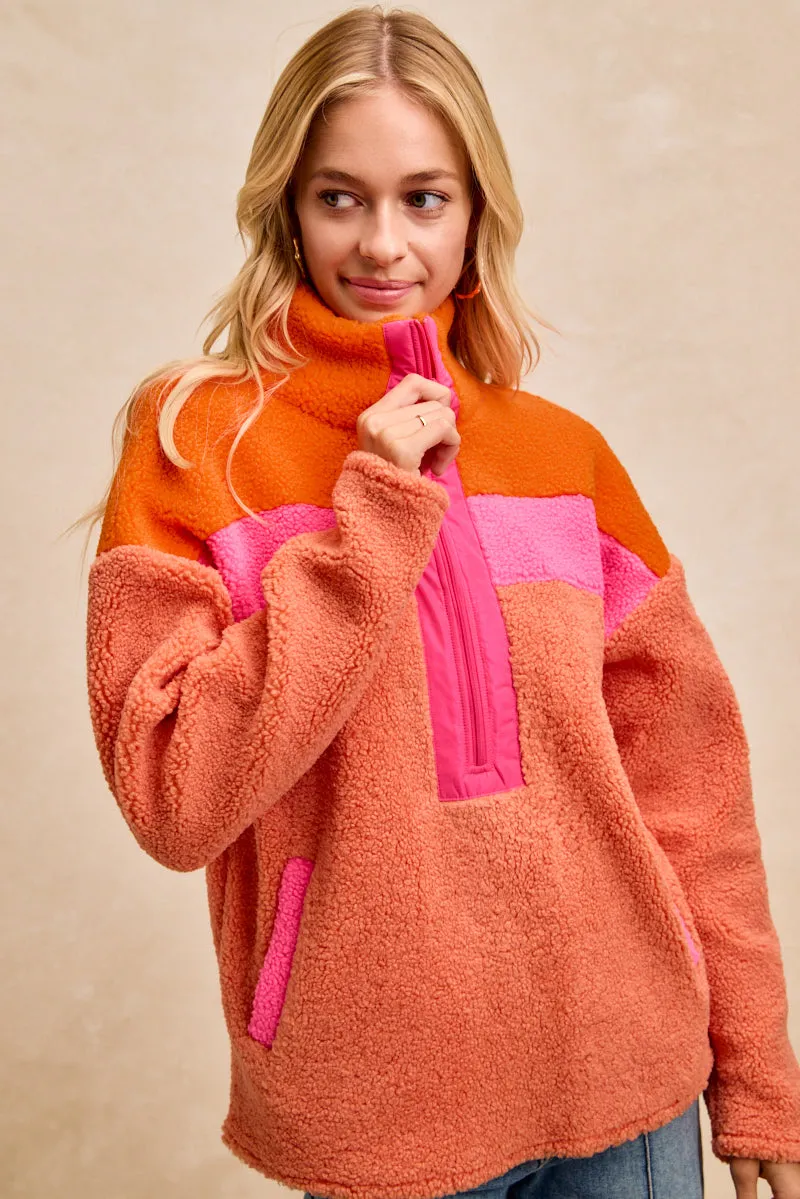 IT4875-01 | SHERPA CONTRAST FRONT ZIP UP TOP WITH SIDE POCKET Zero Waste Cut Pattern