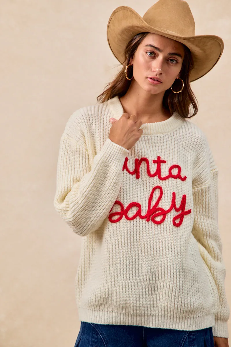 Graduation-Event IP5685G-87 | CHRISTMAS SANTA BABY LETTER EMBROIDERY SWEATER