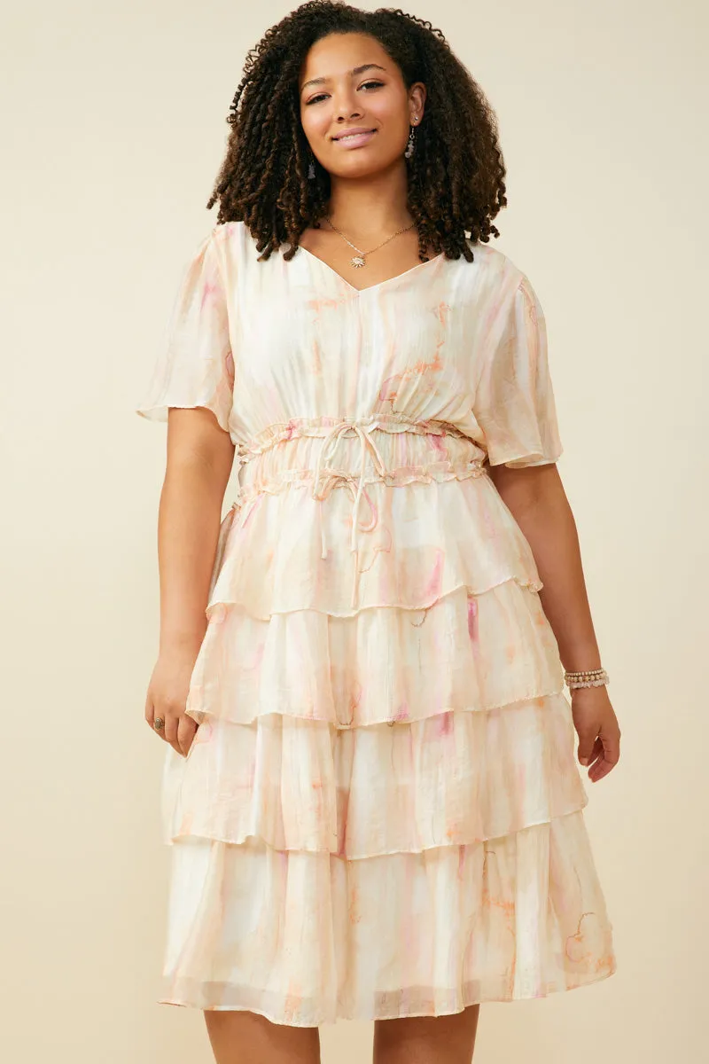 Picture Perfect Watercolor Print Tiered Cinch Waist Dress