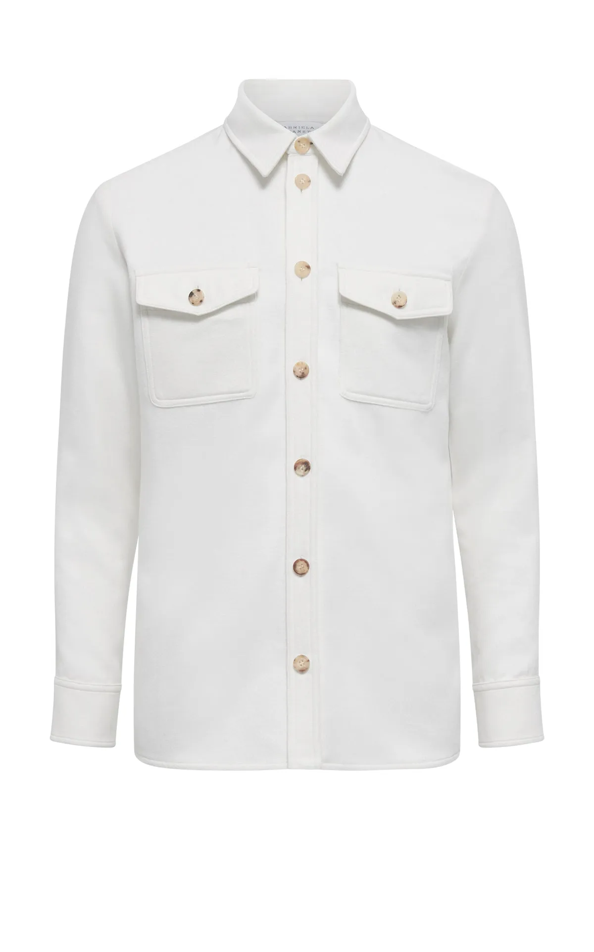 Lucas Overshirt in Ivory Winter Silk Glow In The Dark Trim Low Maintenance Fabric