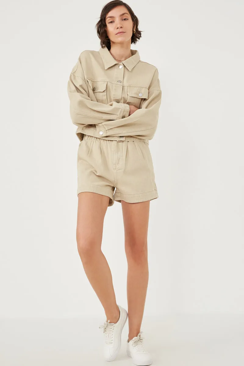 Water Based Coating FlexibleCuffSystem Washed Cargo Pocket Contrast Stitch Colored Denim Jacket