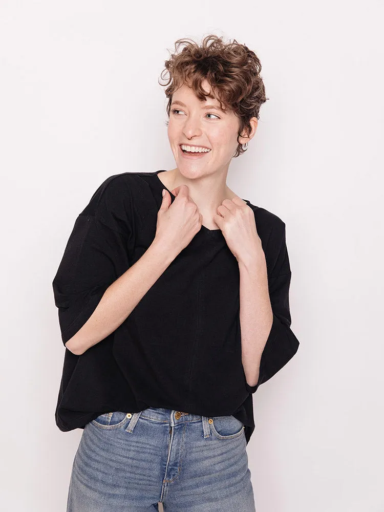 James Drop Sleeve Top - Black Cool and Breezy BrushedInnerLining