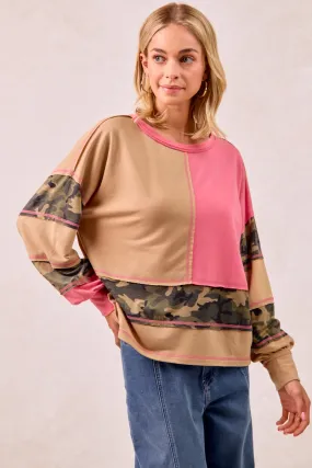 Soft Wool IT4440S-02 | FRENCH TERRY MIXD AND MATCH TOP WITH CAMO PRINT