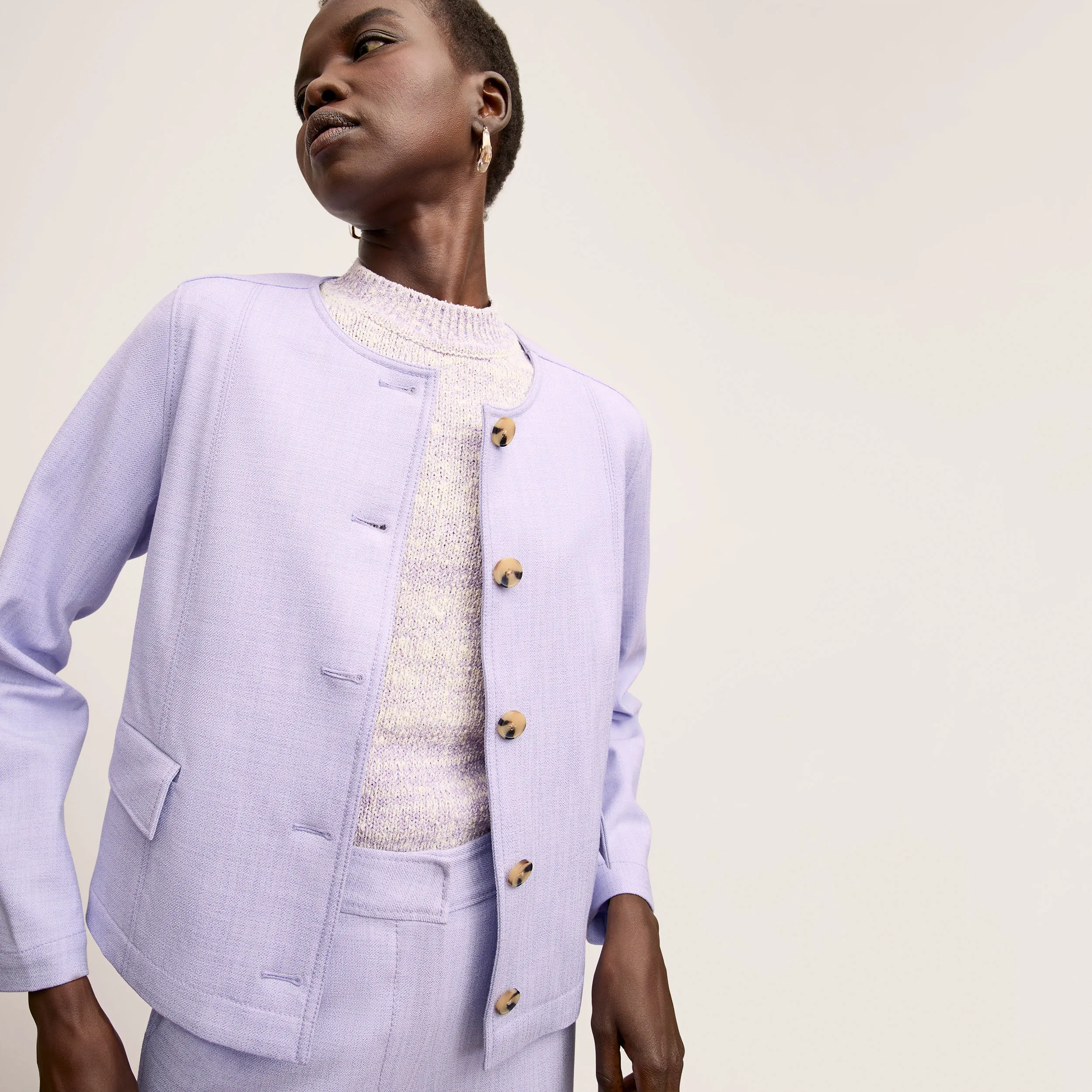 Sleeveless Tee Stretch Woven Material Alexis Top - Knit Boucle :: Dusty Lavender