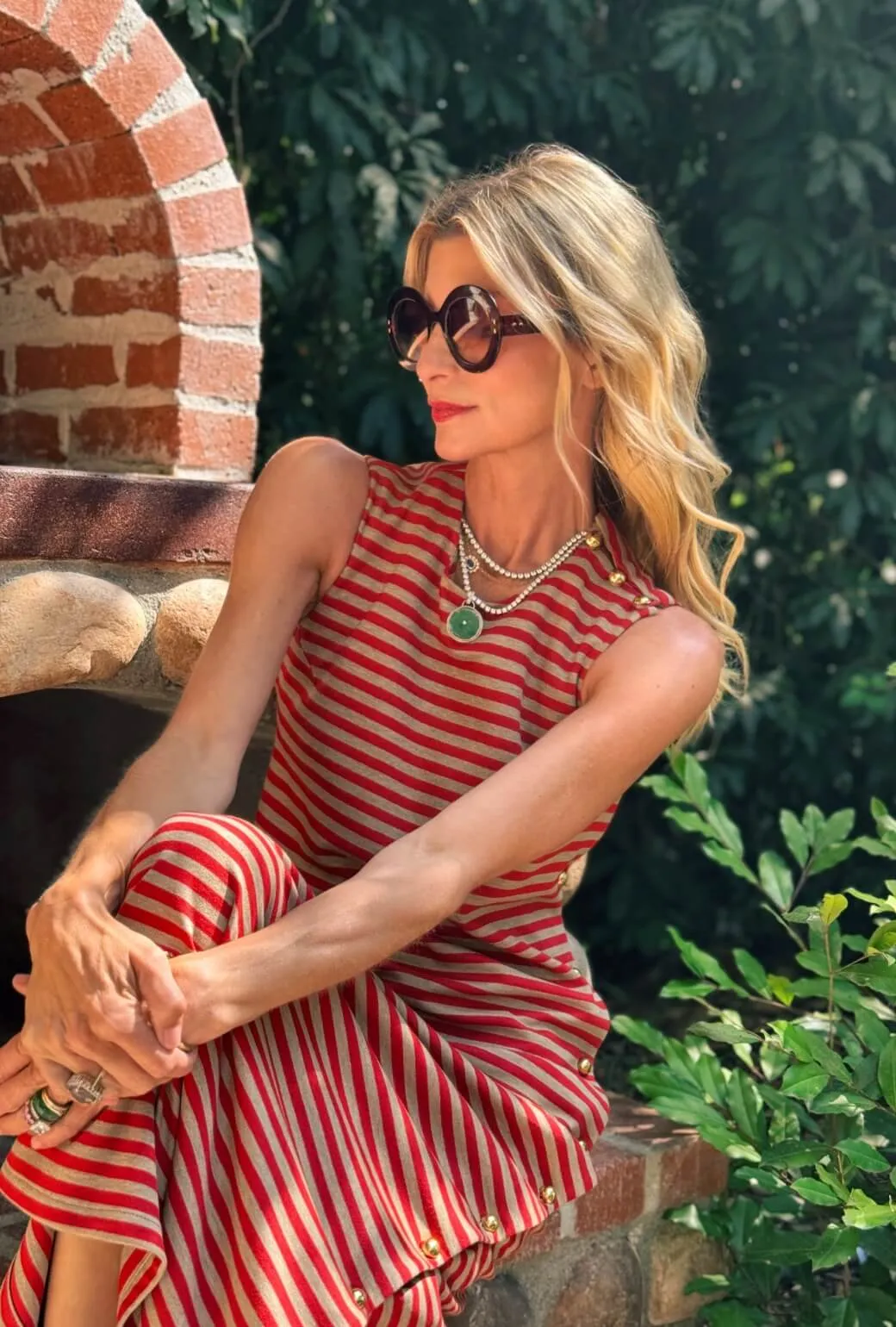 Relaxed Look WindproofBarrierTechnology Jackie Dress Maxi - Taupe & Red Stripe Knit