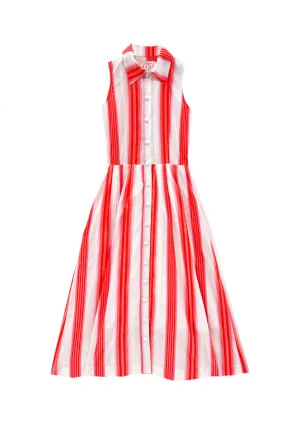 Sleeveless Shirtdress - Orange Stripe Yarn Dyed Pattern Cloth WrinkleFree Finish