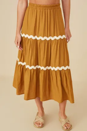 Wavy Twill Trimmed Tiered Midi Skirt Relax Fit